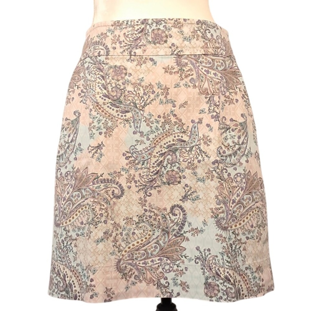 TALBOTS 8 Pastel Paisley A-Line Skirt Cotton Blend Knee Length Career‎ Office